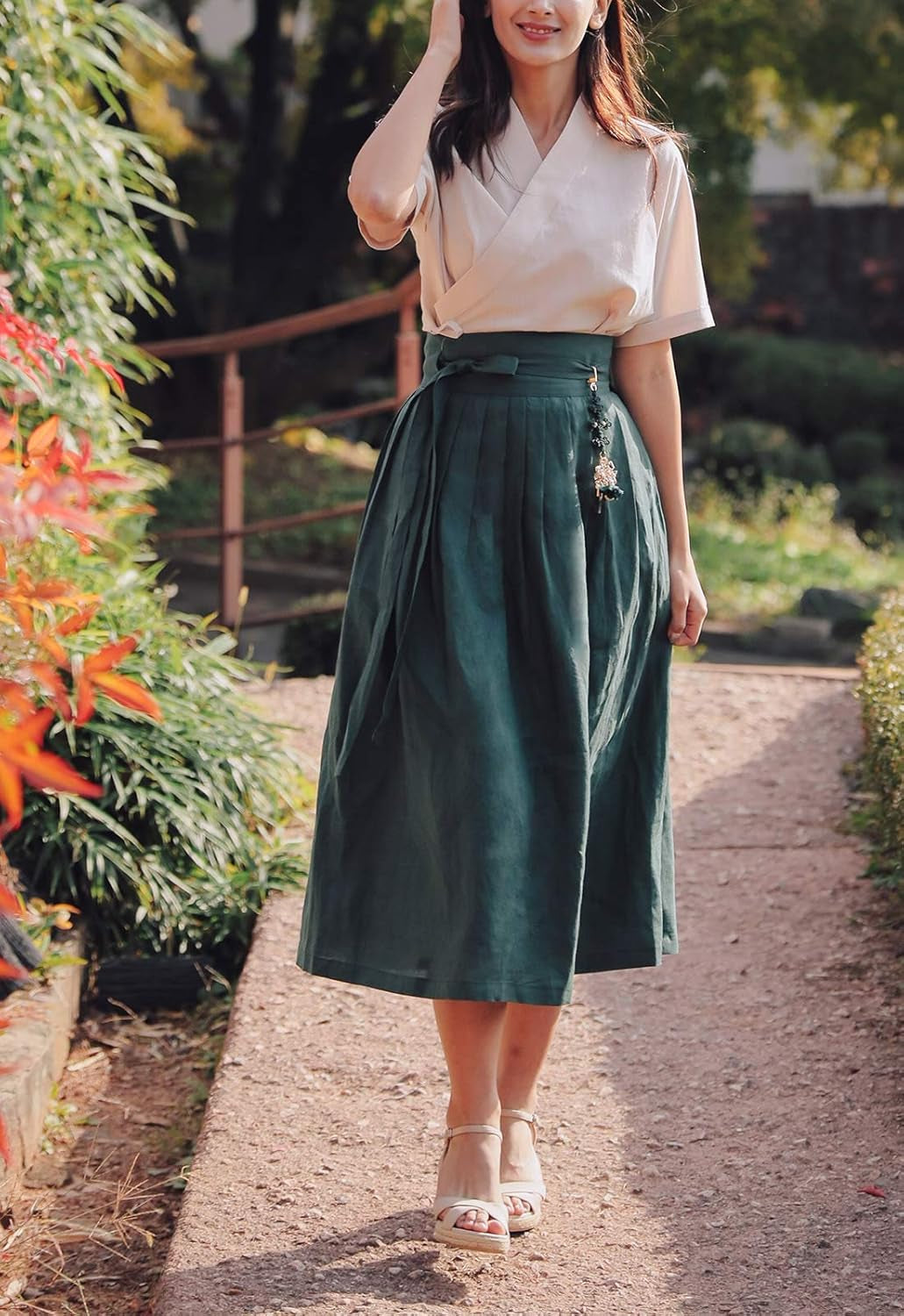 Women'S Wrap Skirt Hanbok Korean Vintage Party Linen Long Skirts