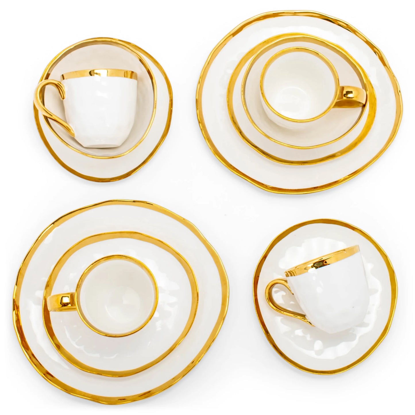 Metallic Bubble Ceramic Dinnerware 16 Piece Set - Service for 4, White Gold
