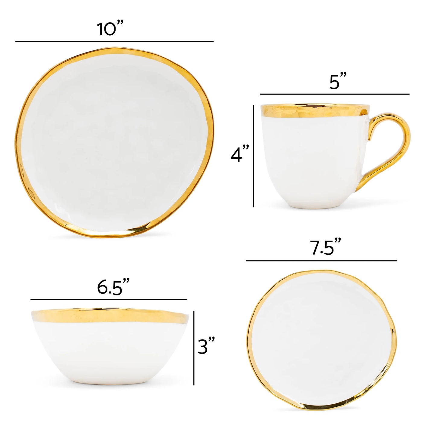 Metallic Bubble Ceramic Dinnerware 16 Piece Set - Service for 4, White Gold