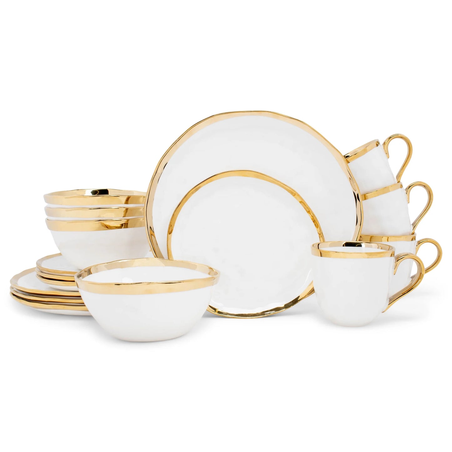 Metallic Bubble Ceramic Dinnerware 16 Piece Set - Service for 4, White Gold