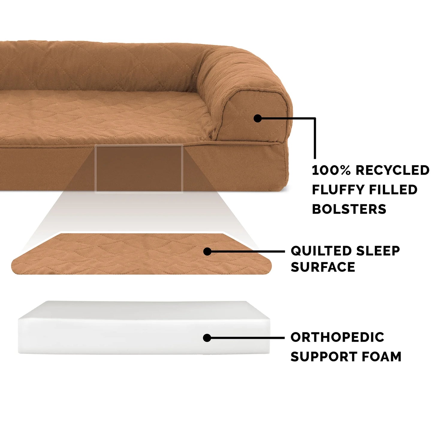 Pet Products Quilted Full Support Orthopedic Sofa Pet Bed for Dogs & Cats - Toasted Brown, Jumbo Plus