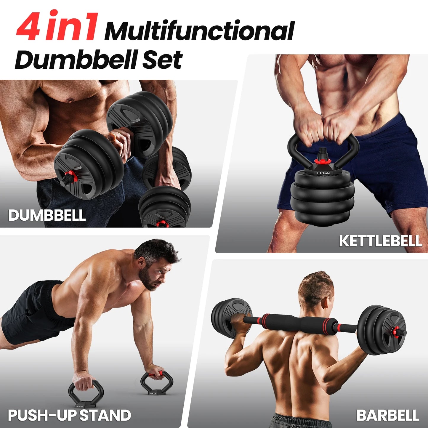 70Lbs Free Weight Set with Connector, 6 In1 Dumbbells Set Used as Barbell, Kettlebells, Push up Stand, Fitness Exercises for Home Gym Suitable Men/Women