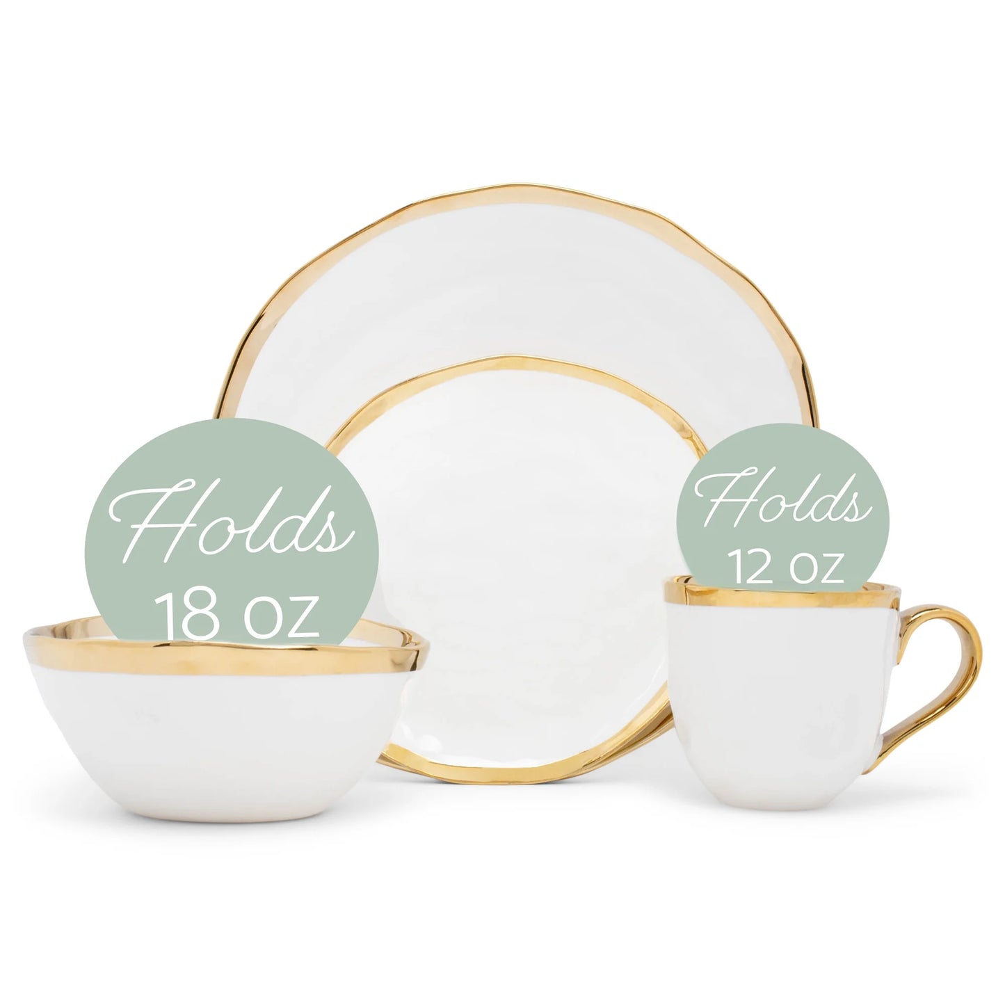 Metallic Bubble Ceramic Dinnerware 16 Piece Set - Service for 4, White Gold