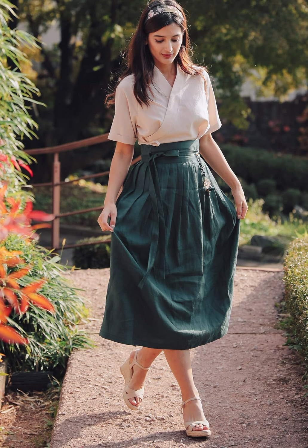 Women'S Wrap Skirt Hanbok Korean Vintage Party Linen Long Skirts