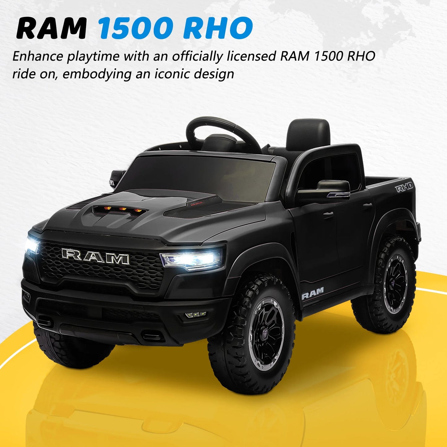 RAM 1500 Ride on Truck Cars, 12V Powered Ride on Toys with Remote Control, 4 Wheel Suspension Electric Cars for 3-5 Yrs Boy Girl W/Key Switch, Safety Belt, Music, Bluetooth, LED Lights, Black