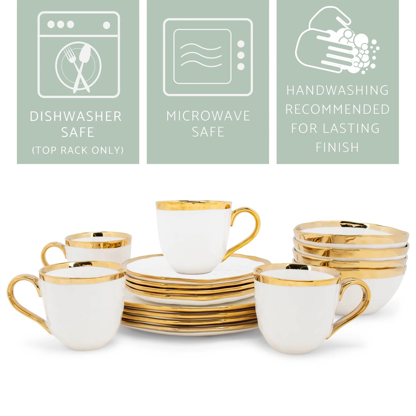 Metallic Bubble Ceramic Dinnerware 16 Piece Set - Service for 4, White Gold