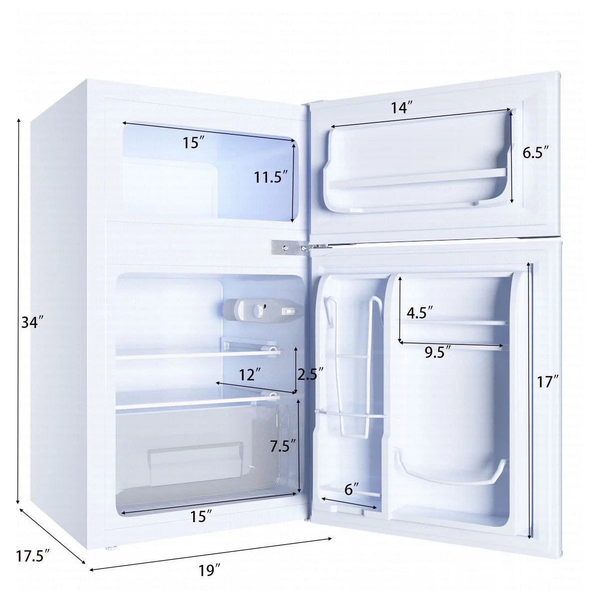 Refrigerator Small Freezer Cooler Fridge Compact 3.2 Cu Ft. Unit, White