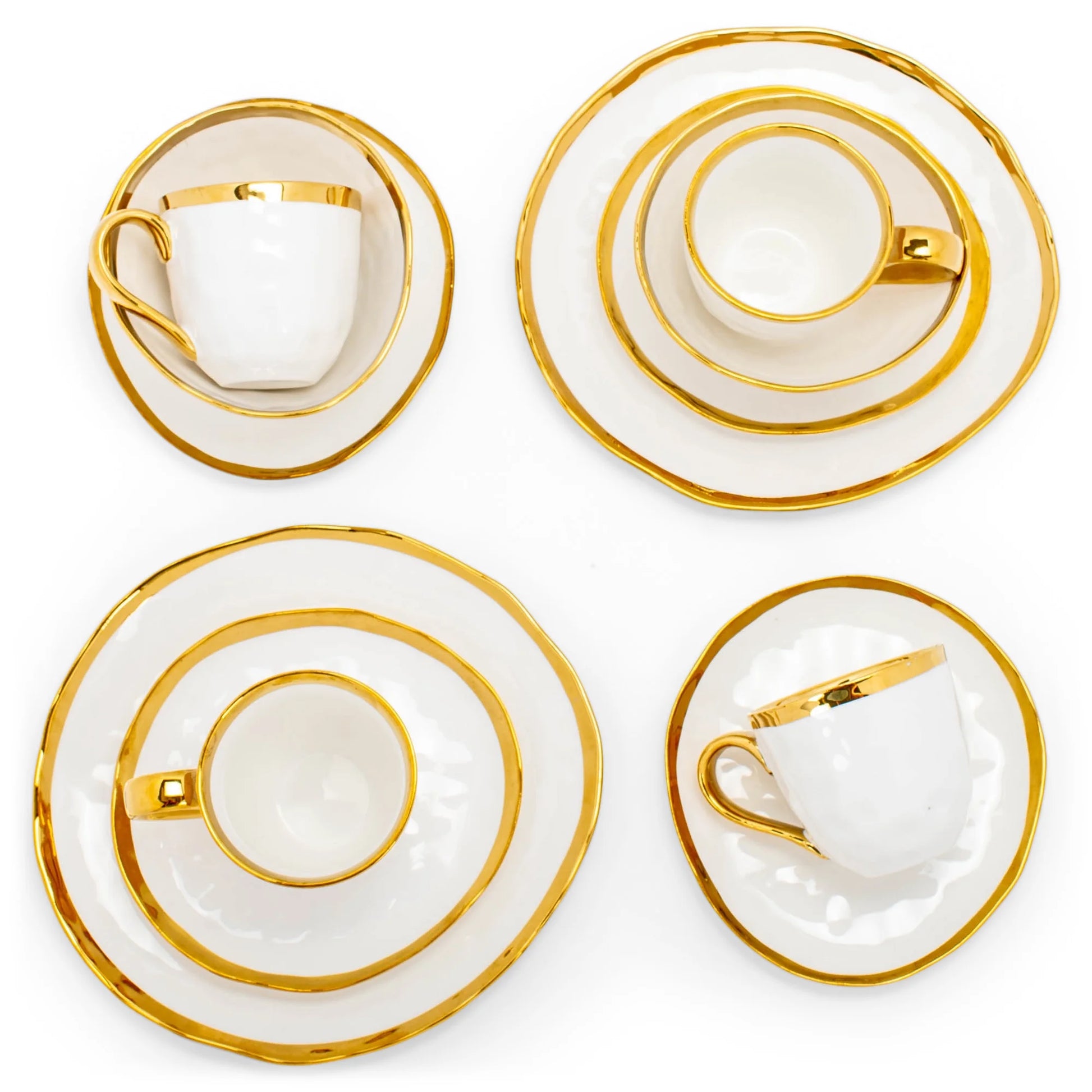 Metallic Bubble Ceramic Dinnerware 16 Piece Set - Service for 4, White Gold