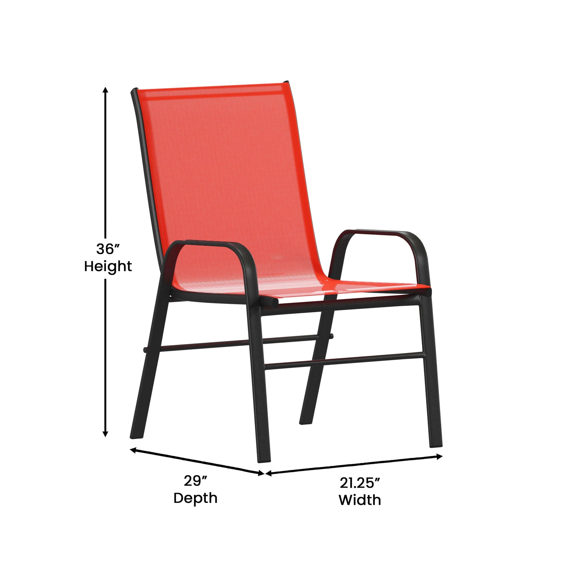 7 Piece Outdoor Patio Dining Set - 55" Tempered Glass Patio Table with Umbrella Hole, 6 Red Flex Comfort Stack Chairs