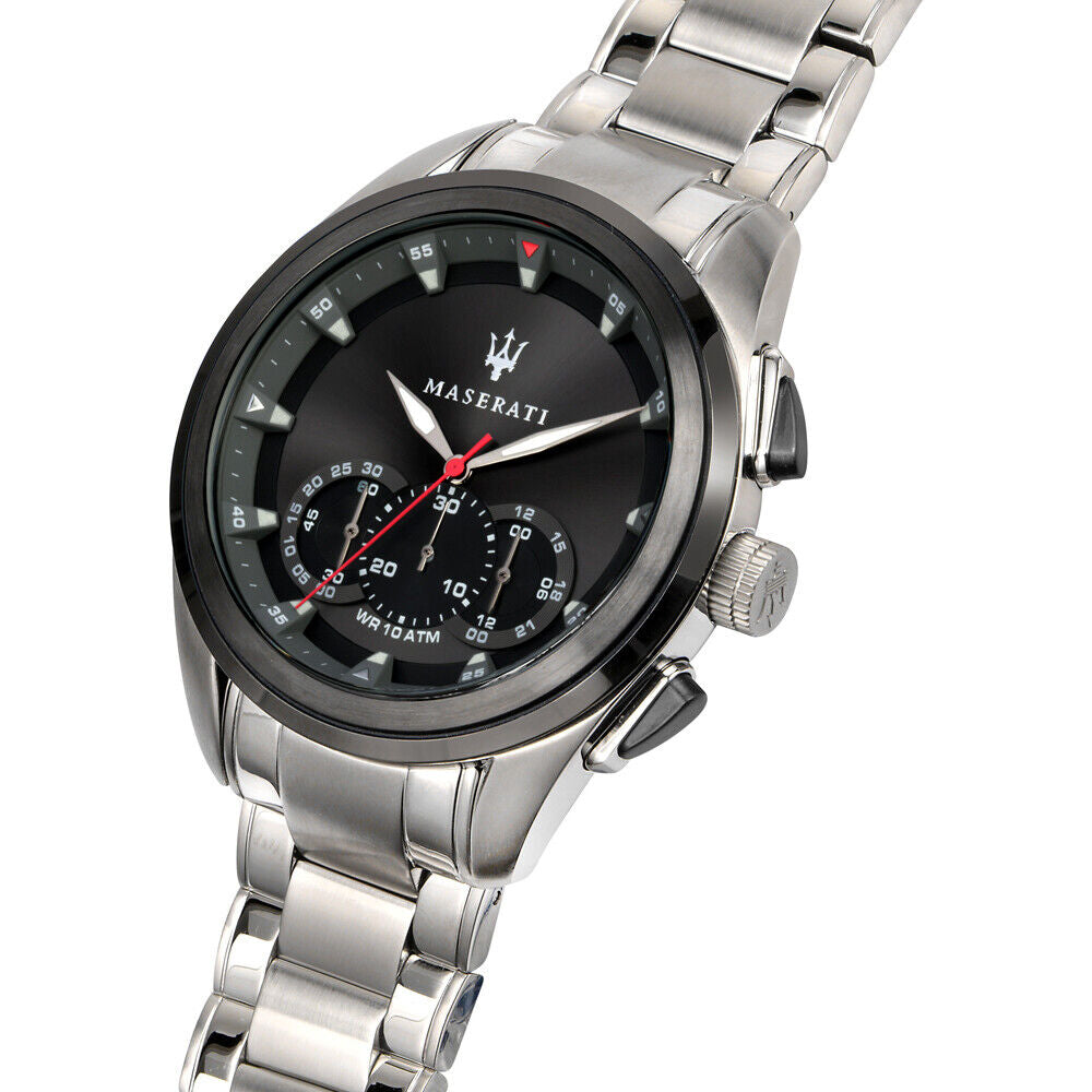 Maserati Traguardo Silver Stainless Steel & Black Details Men Watch. R8873612015