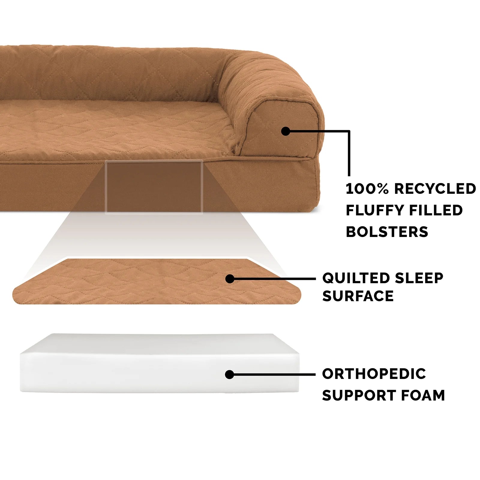 Pet Products Quilted Full Support Orthopedic Sofa Pet Bed for Dogs & Cats - Toasted Brown, Jumbo Plus
