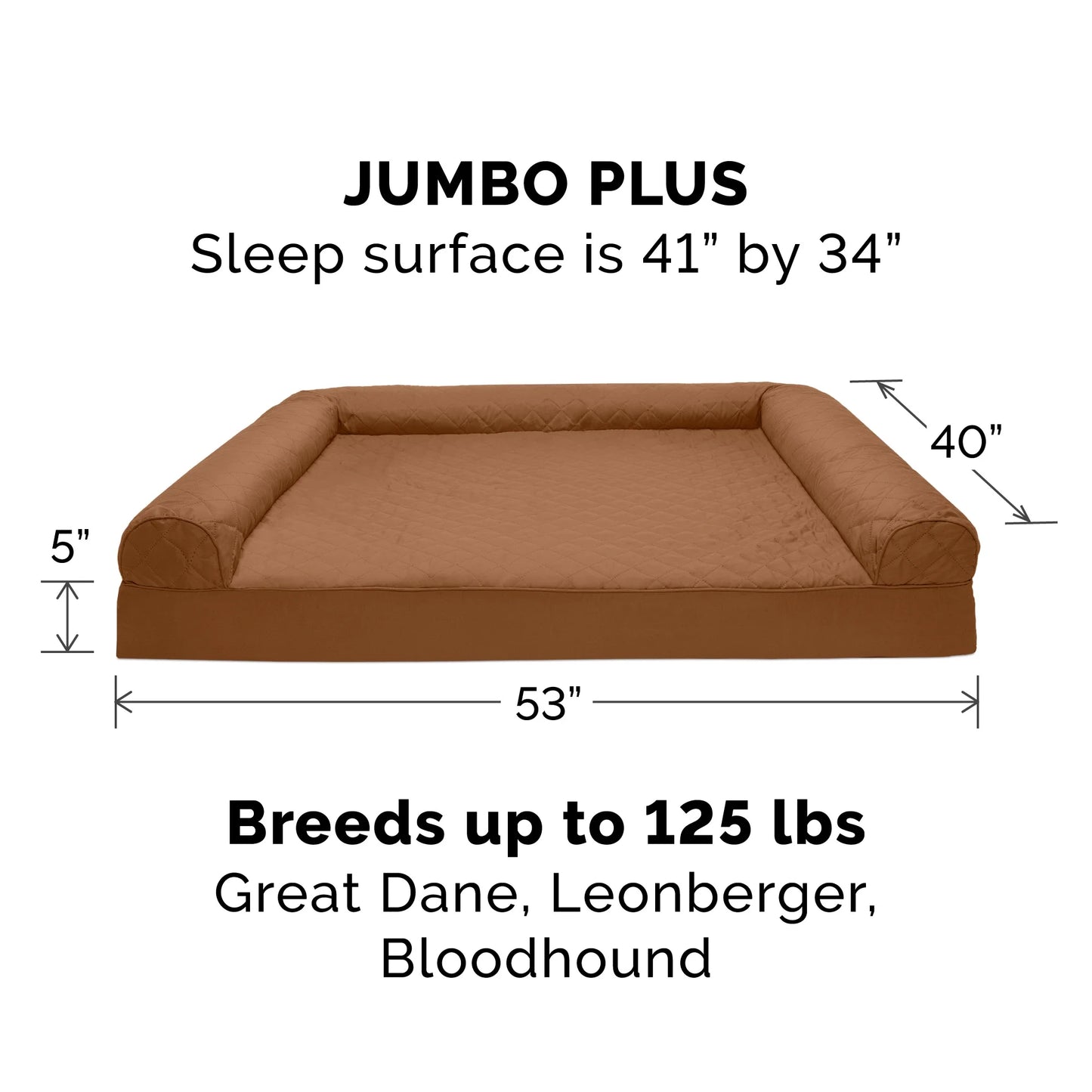Pet Products Quilted Full Support Orthopedic Sofa Pet Bed for Dogs & Cats - Toasted Brown, Jumbo Plus