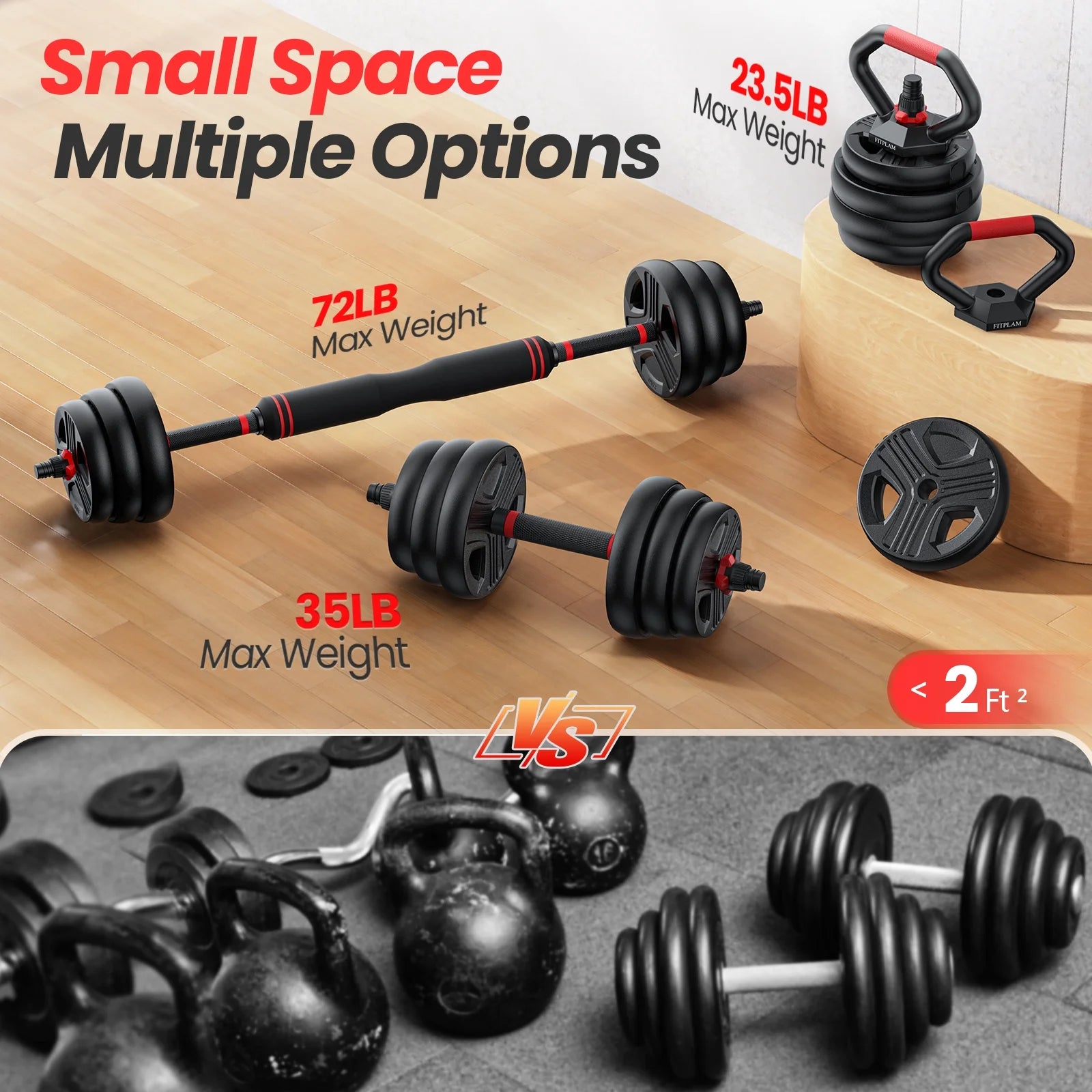 70Lbs Free Weight Set with Connector, 6 In1 Dumbbells Set Used as Barbell, Kettlebells, Push up Stand, Fitness Exercises for Home Gym Suitable Men/Women