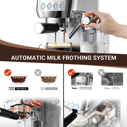 Espresso Machine High Pressure Professional Coffee Cappuccino for Espresso,Latte,Macchiato Maker
