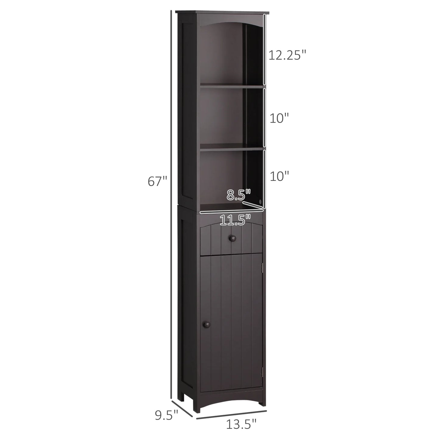 Bathroom Storage Cabinet, Free Standing Bathroom Storage Unit, Tall Linen Tower with 3-Tier Shelves and Drawer, Brown