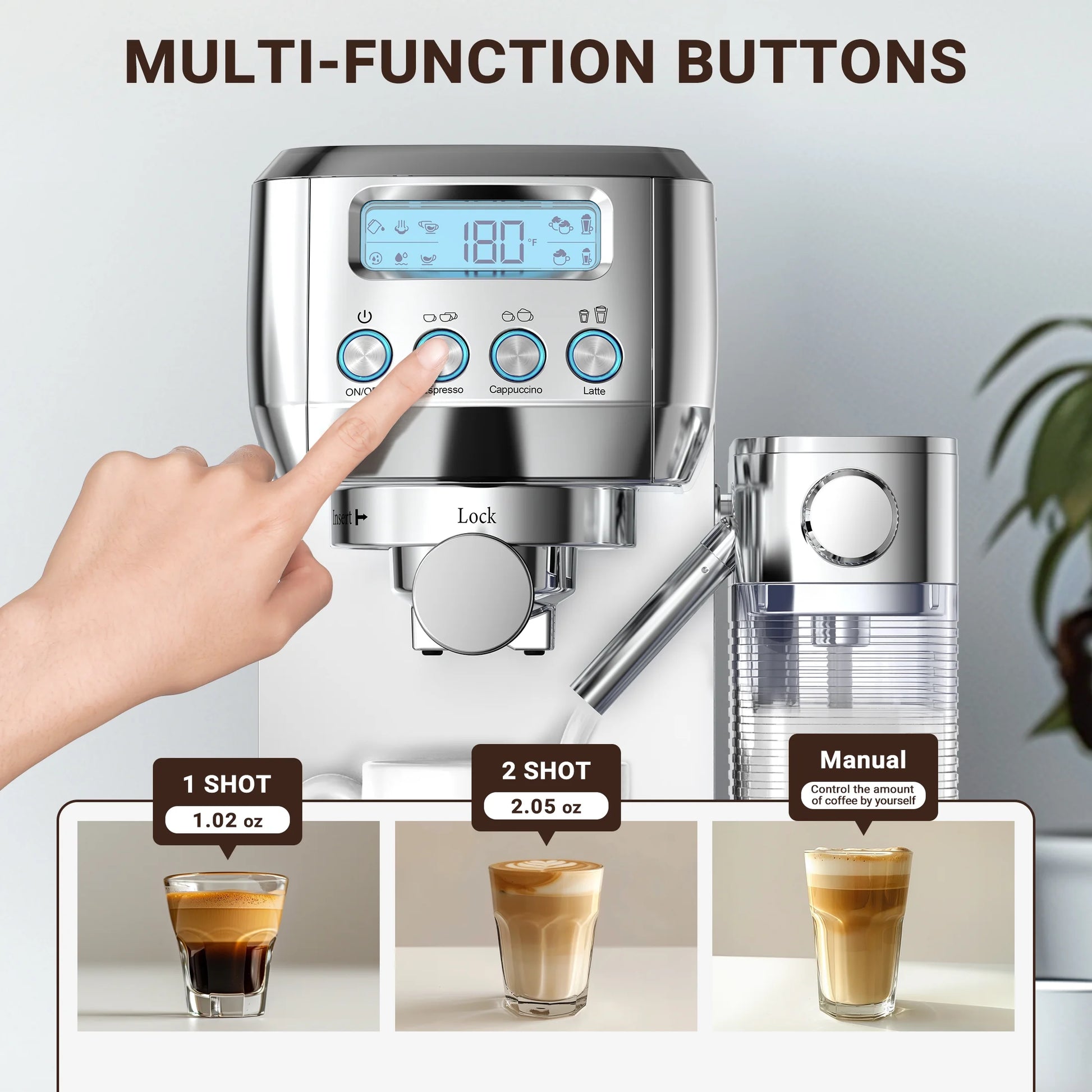 Espresso Machine High Pressure Professional Coffee Cappuccino for Espresso,Latte,Macchiato Maker