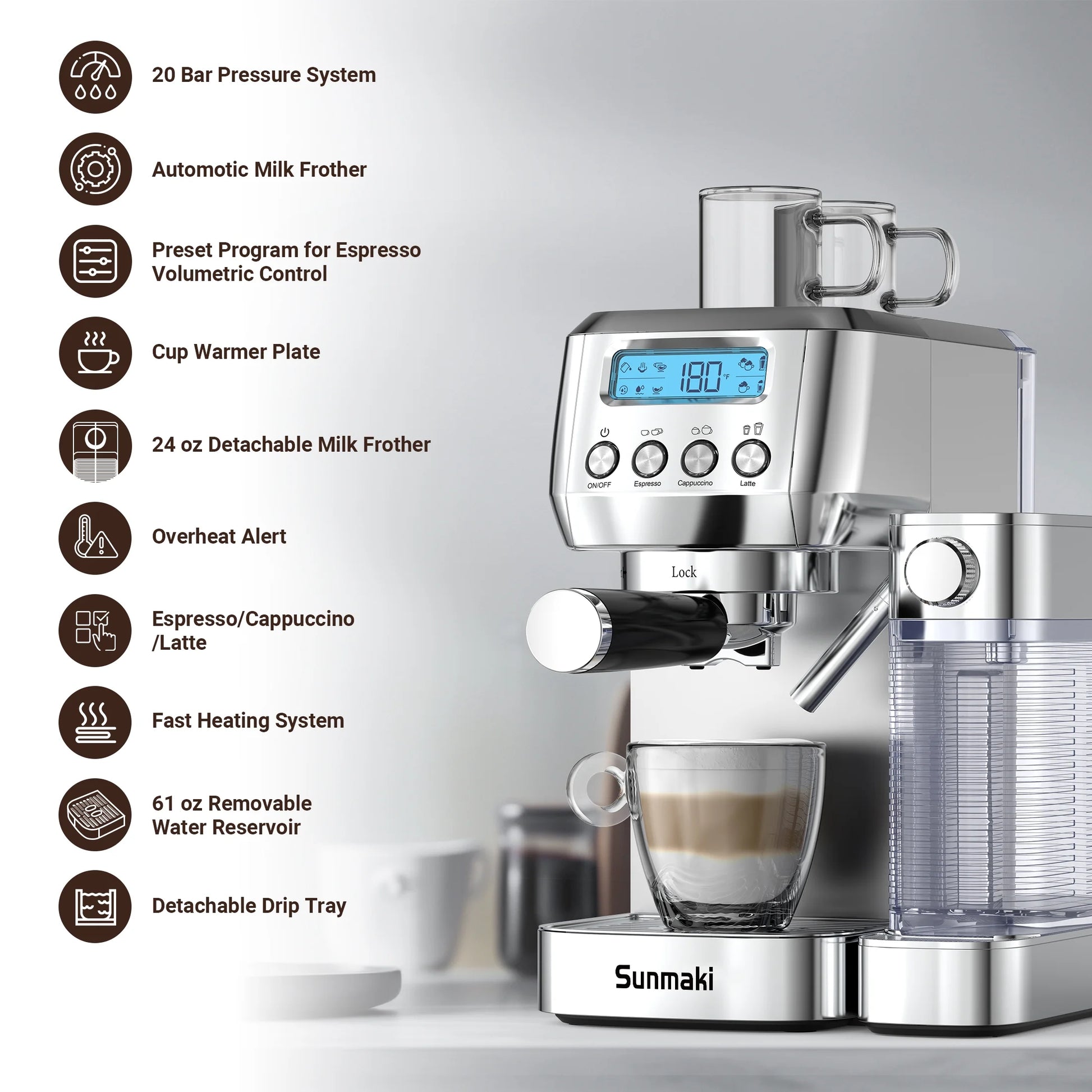 Espresso Machine High Pressure Professional Coffee Cappuccino for Espresso,Latte,Macchiato Maker