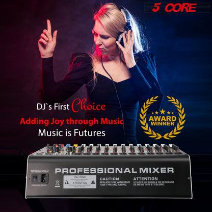 5 Core Audio DJ Mixer 12 Channel Sound Board L Shape W Bluetooth • USB • 99 DSP Effects 48V Phantom Power