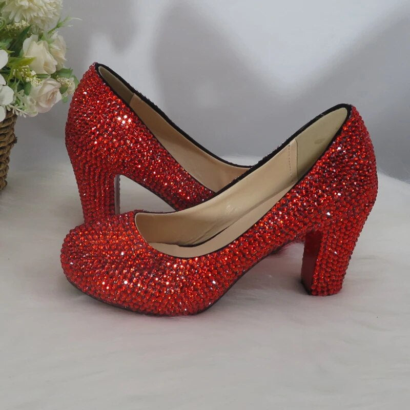 2021 Orange 9Cm Thick Heel Crystal Wedding Shoes and Matching Bags Women Shoes Party Dress Shoes Bags Set Performance Shoes