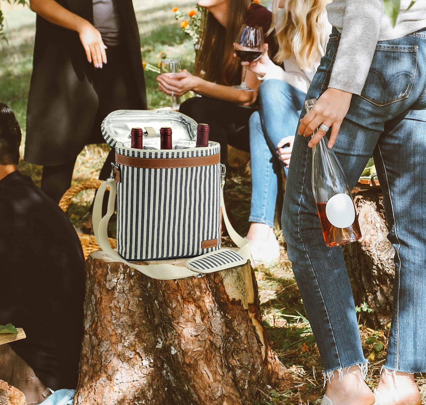 3 Bottle Insulated Wine Tote Cooler Bag, Portable Wine Carrier with Corkscrew Opener and Shoulder Strap for Beach Travel Picnic, Unique Wine Carrier for Wine Lover Gifts