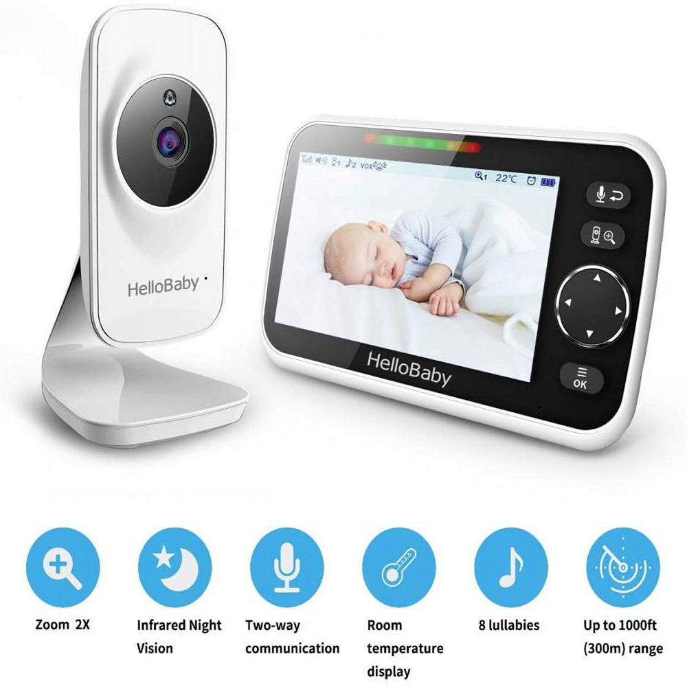 Video Baby Monitor with Camera and Audio, 5" Color LCD Screen,  Monitor Camera, Infrared Night Vision, Temperature Display, Lullaby, Two Way Audio and VOX Mode 5 Inches