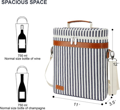 3 Bottle Insulated Wine Tote Cooler Bag, Portable Wine Carrier with Corkscrew Opener and Shoulder Strap for Beach Travel Picnic, Unique Wine Carrier for Wine Lover Gifts