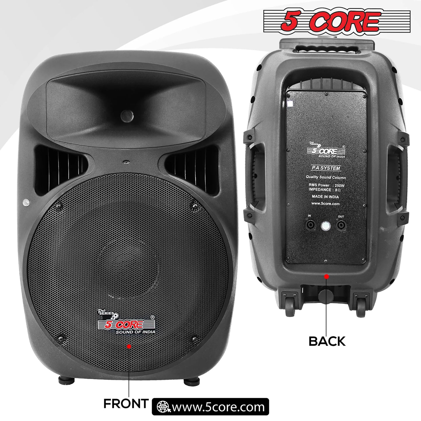 5 Core 15 Inch PA DJ Speaker 2 Pack Passive Subwoofer 3200W Combined Peak W Super Bullet Tweeter