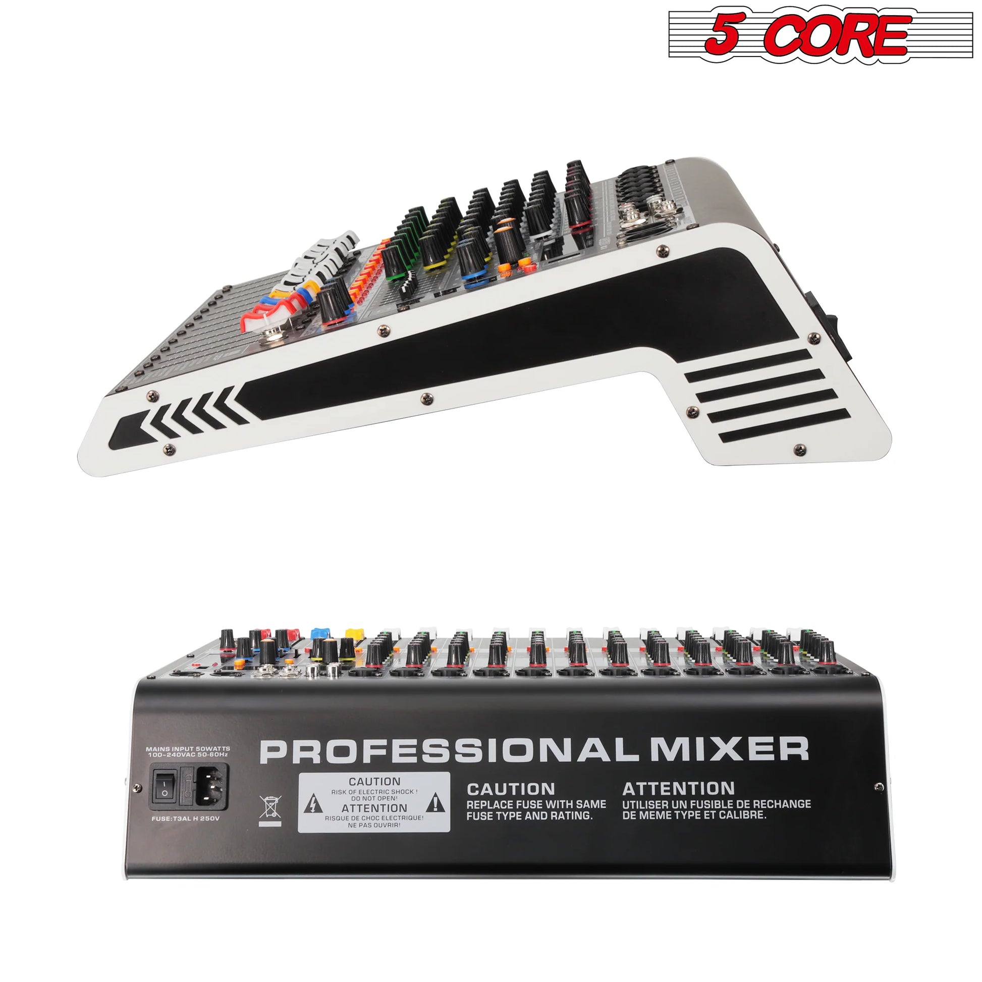 5 Core Audio DJ Mixer 12 Channel Sound Board L Shape W Bluetooth • USB • 99 DSP Effects 48V Phantom Power