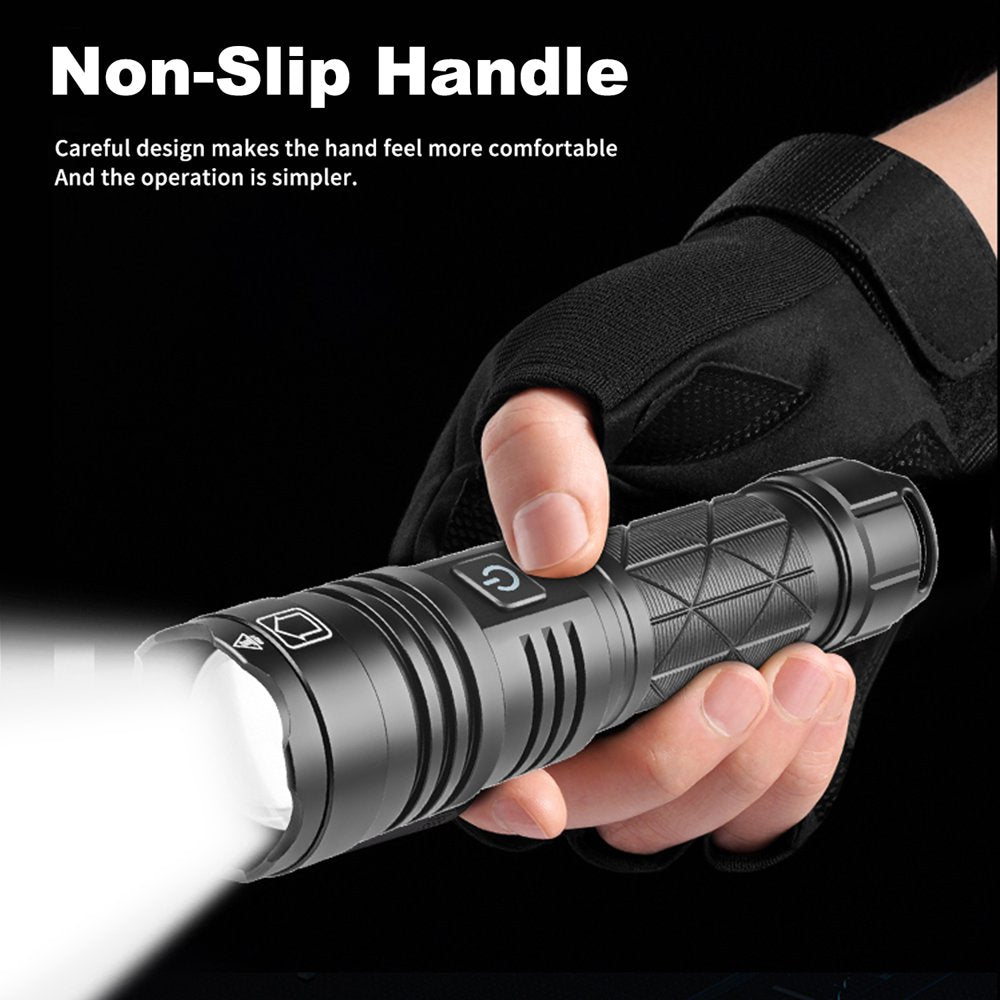 Rechargeable LED Flashlight, 90000 Lumens Super Bright Powerful LED Flashlight with 5 Modes, Waterproof Zoomable Tactical Flashlight for Emergency Camping Home