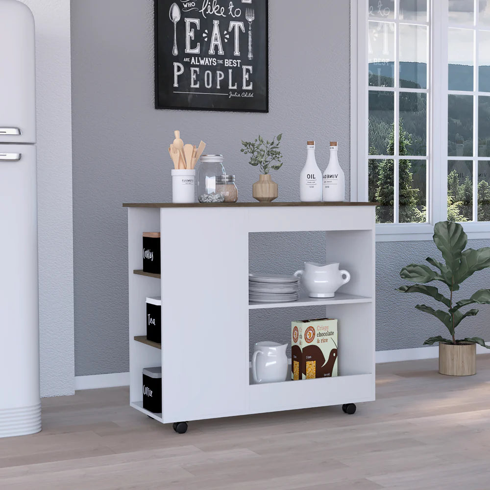 The Petal Kitchen Cart White with Five Shelves and Casters