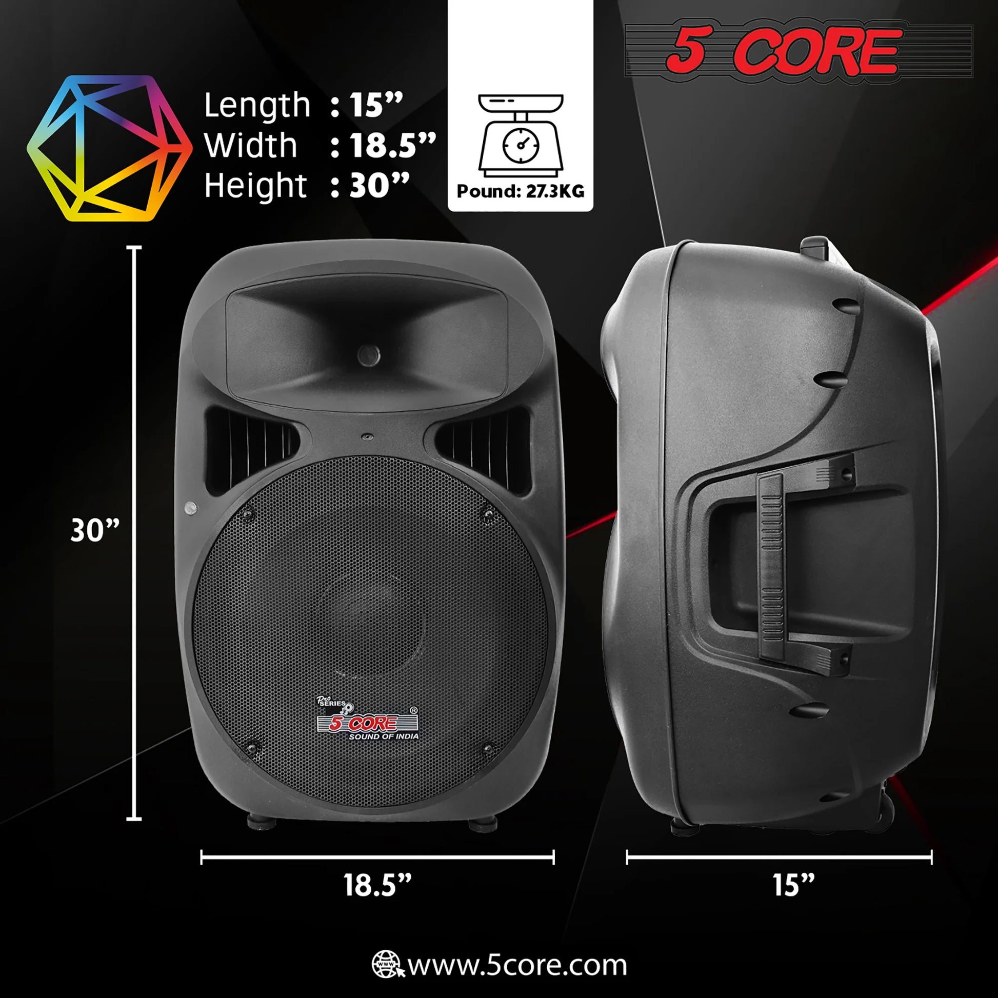 5 Core 15 Inch PA DJ Speaker 2 Pack Passive Subwoofer 3200W Combined Peak W Super Bullet Tweeter