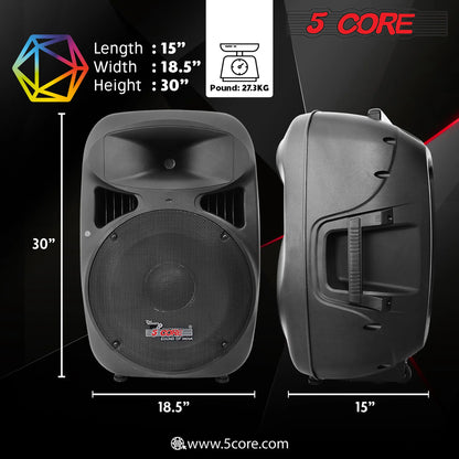 5 Core 15 Inch PA DJ Speaker 2 Pack Passive Subwoofer 3200W Combined Peak W Super Bullet Tweeter