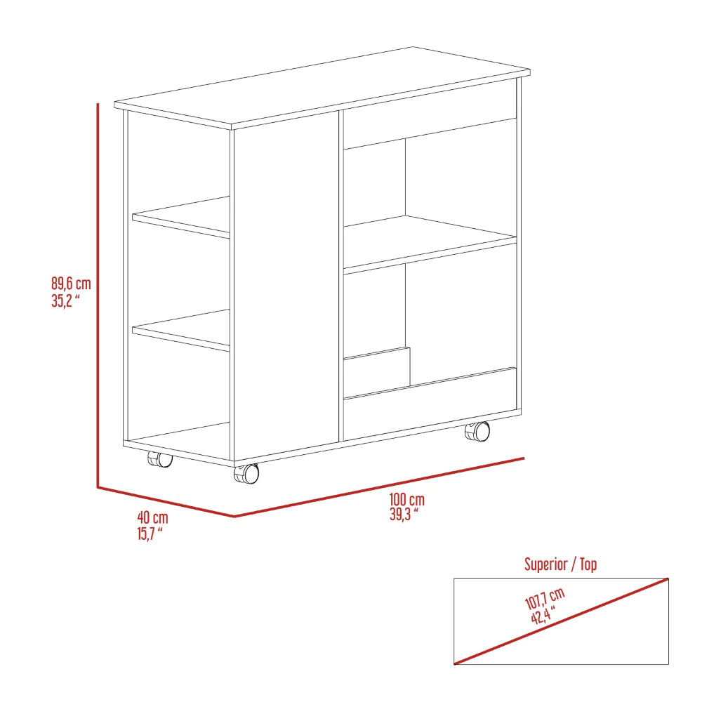 The Petal Kitchen Cart White with Five Shelves and Casters