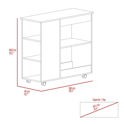 The Petal Kitchen Cart White with Five Shelves and Casters