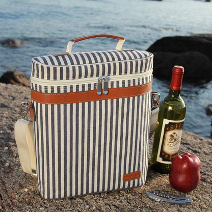 3 Bottle Insulated Wine Tote Cooler Bag, Portable Wine Carrier with Corkscrew Opener and Shoulder Strap for Beach Travel Picnic, Unique Wine Carrier for Wine Lover Gifts