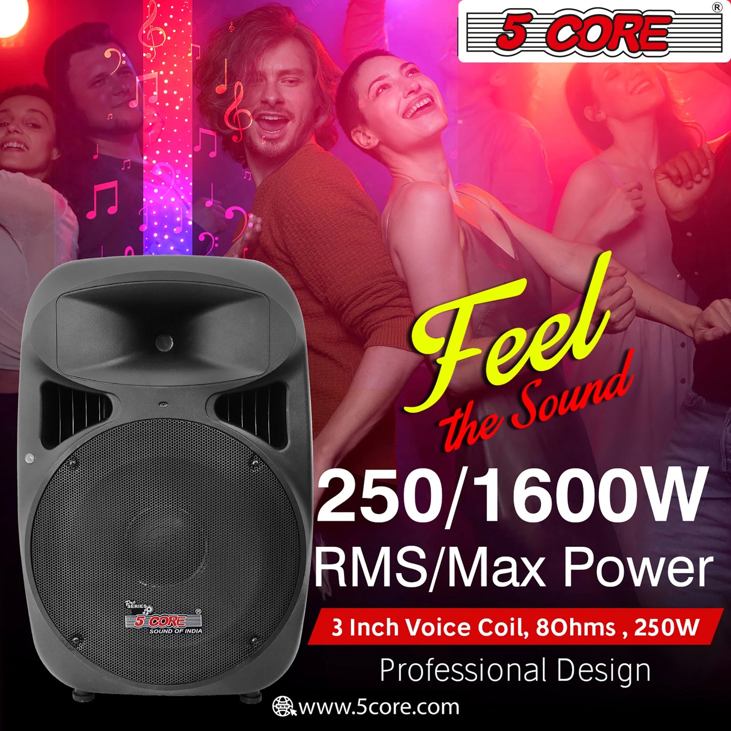 5 Core 15 Inch PA DJ Speaker 2 Pack Passive Subwoofer 3200W Combined Peak W Super Bullet Tweeter