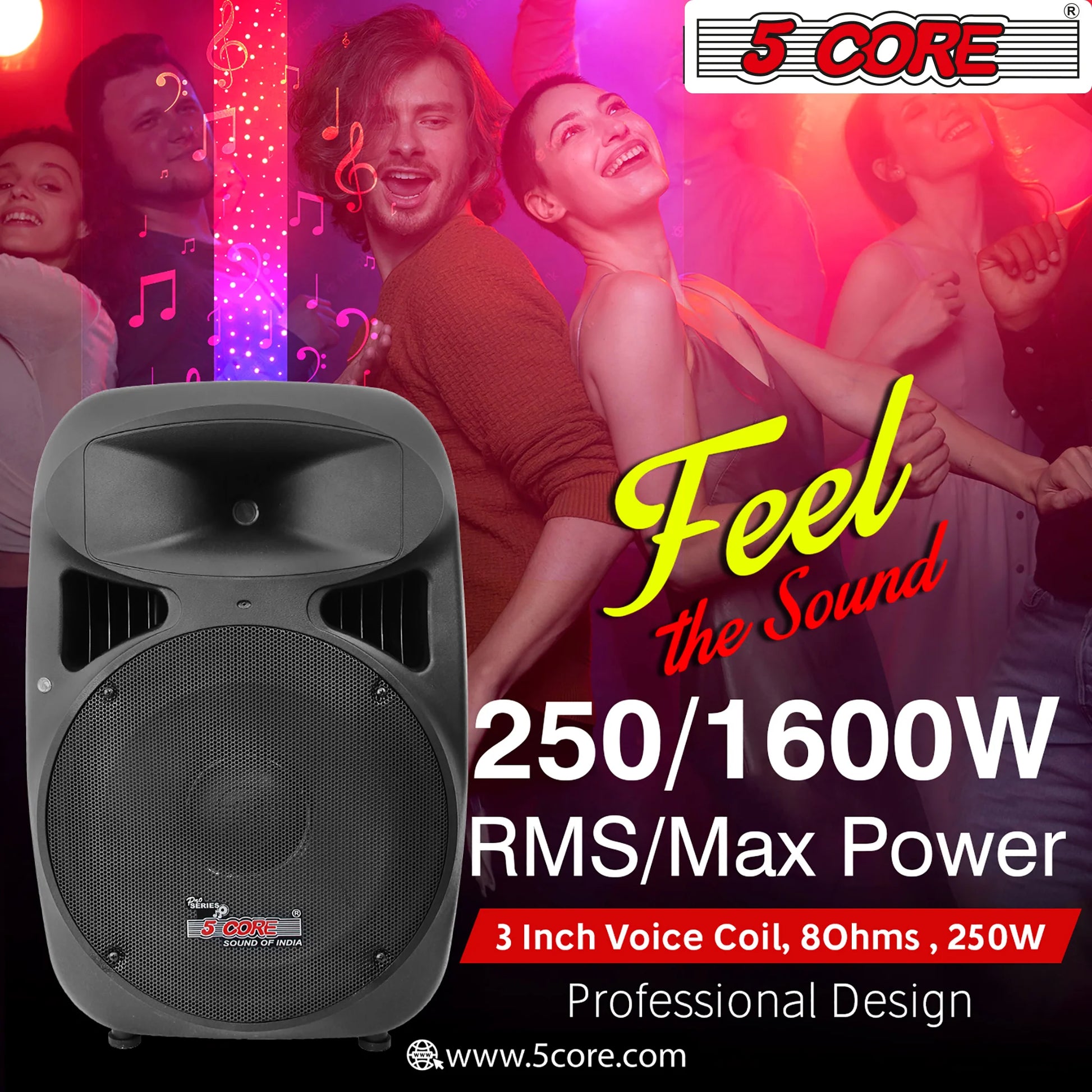 5 Core 15 Inch PA DJ Speaker 2 Pack Passive Subwoofer 3200W Combined Peak W Super Bullet Tweeter