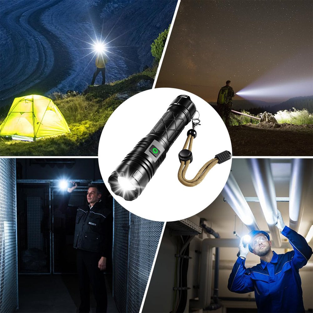 Rechargeable LED Flashlight, 90000 Lumens Super Bright Powerful LED Flashlight with 5 Modes, Waterproof Zoomable Tactical Flashlight for Emergency Camping Home