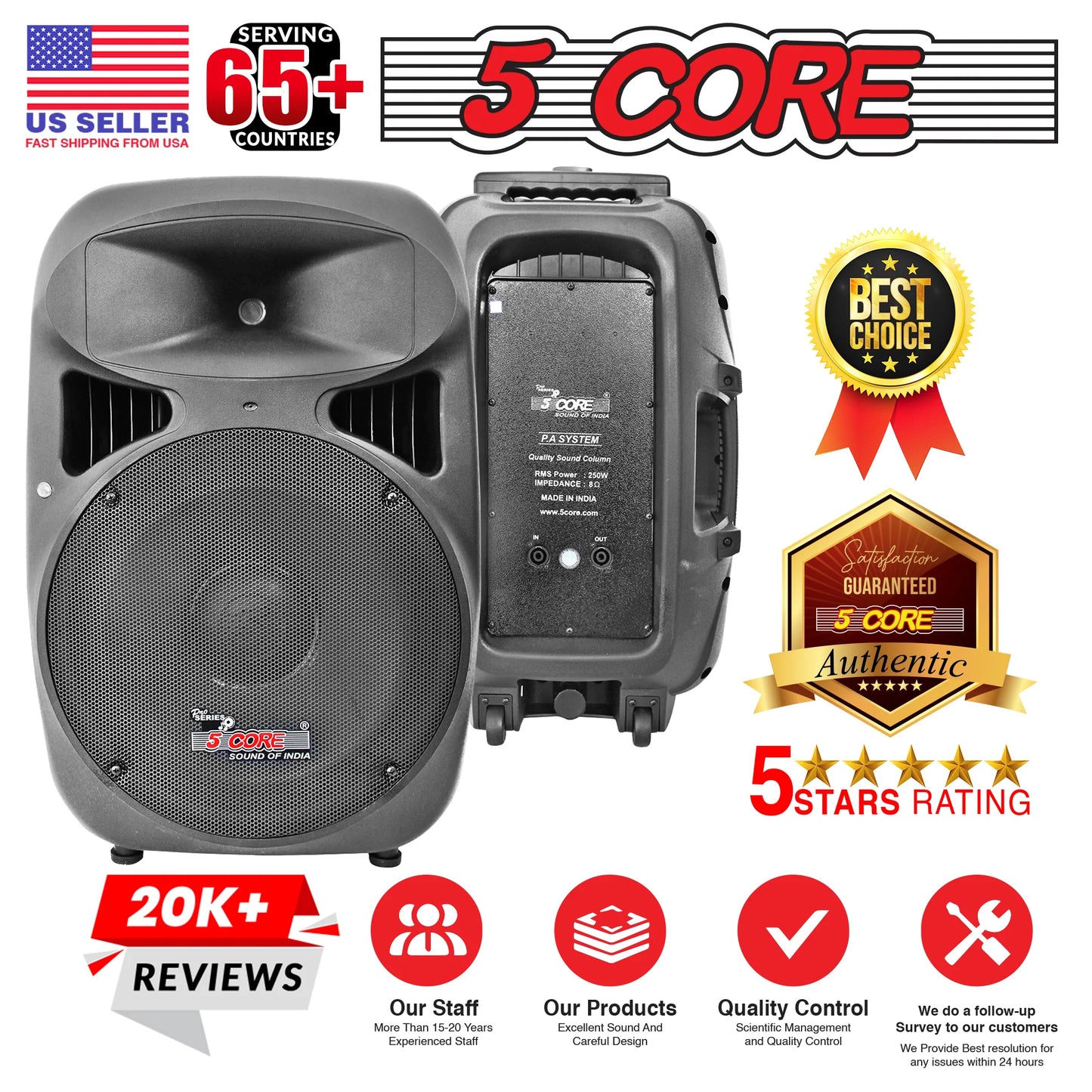 5 Core 15 Inch PA DJ Speaker 2 Pack Passive Subwoofer 3200W Combined Peak W Super Bullet Tweeter