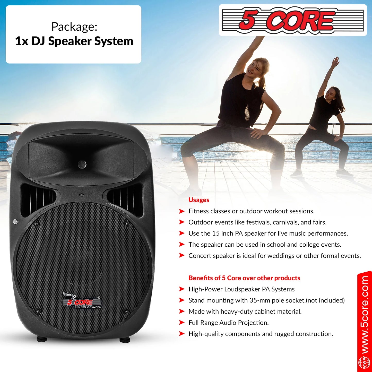 5 Core 15 Inch PA DJ Speaker 2 Pack Passive Subwoofer 3200W Combined Peak W Super Bullet Tweeter