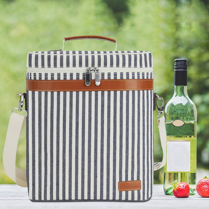 3 Bottle Insulated Wine Tote Cooler Bag, Portable Wine Carrier with Corkscrew Opener and Shoulder Strap for Beach Travel Picnic, Unique Wine Carrier for Wine Lover Gifts