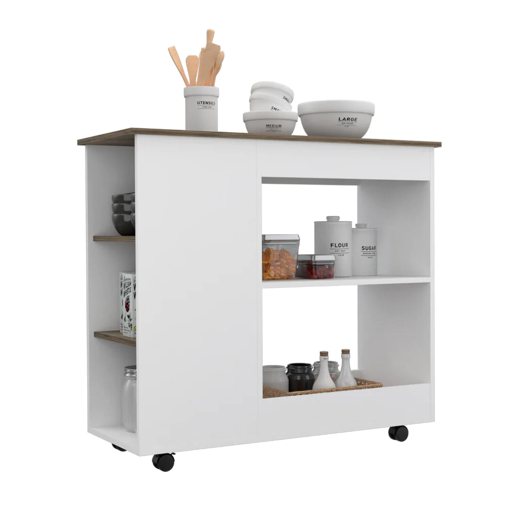 The Petal Kitchen Cart White with Five Shelves and Casters