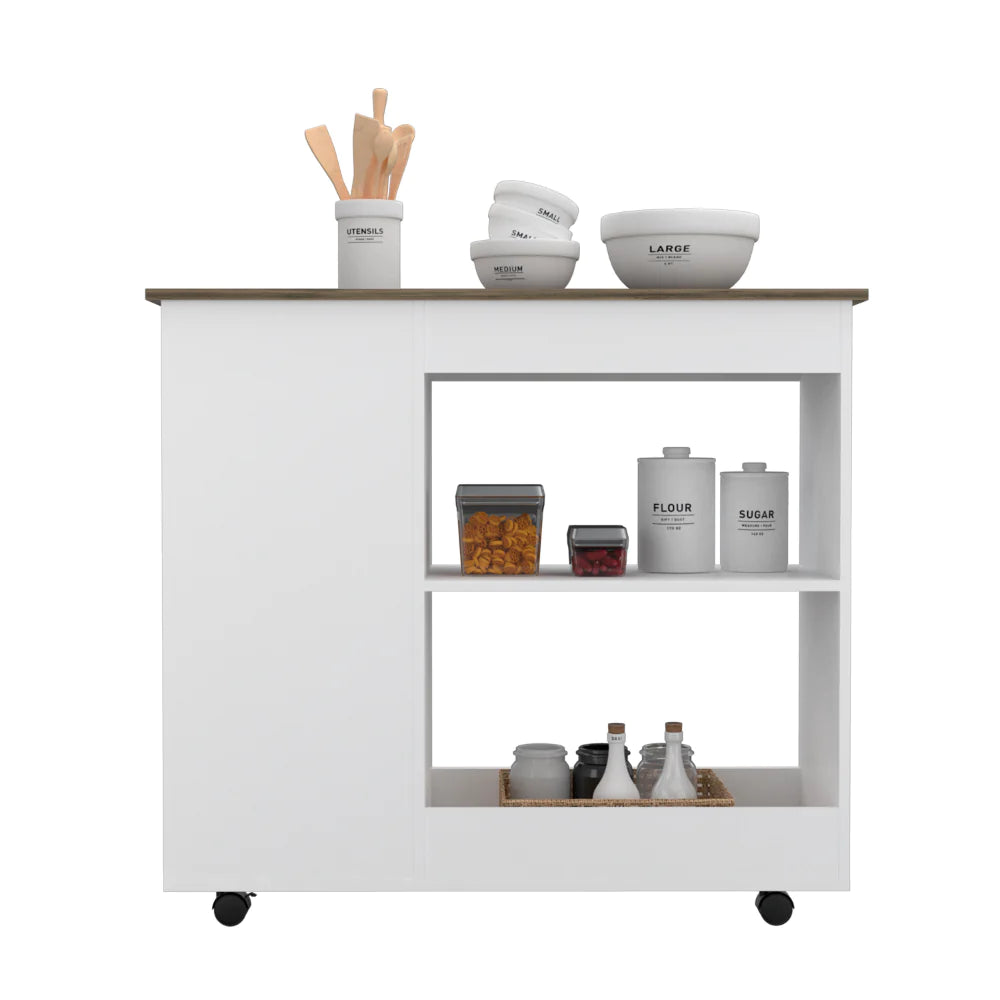 The Petal Kitchen Cart White with Five Shelves and Casters