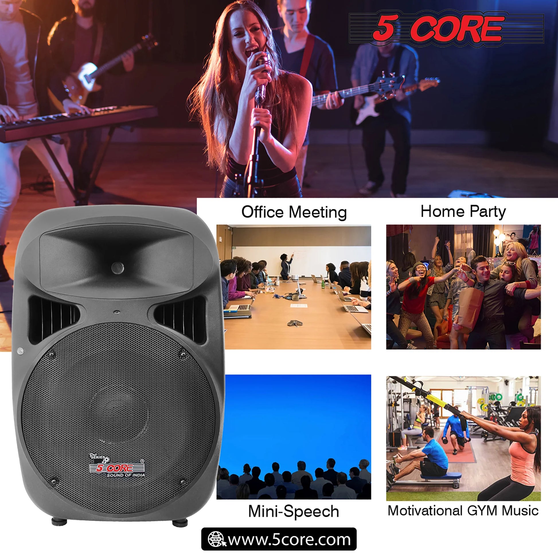 5 Core 15 Inch PA DJ Speaker 2 Pack Passive Subwoofer 3200W Combined Peak W Super Bullet Tweeter