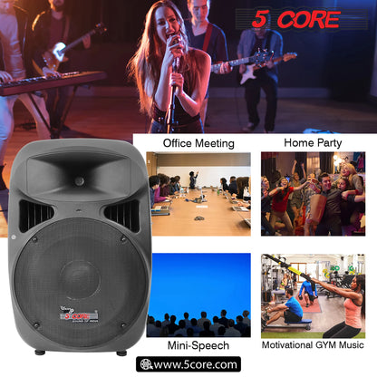 5 Core 15 Inch PA DJ Speaker 2 Pack Passive Subwoofer 3200W Combined Peak W Super Bullet Tweeter